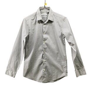 Calvin‎ Klein Boys Size 14 Long Sleeve Dress Shirt Slim Fit Houndstooth Gray